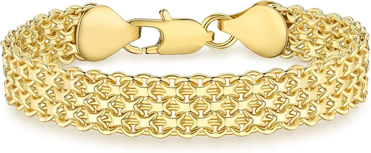 14K Gold 10mm Mesh Chain Link Bracelet | Gold Bracelets For Women | Jewelry Gift