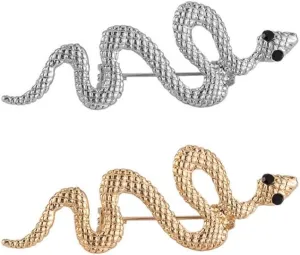 2Pcs Vintage Metal Snake Shape Brooches Pin for Women Men Dainty Carve Serpent Lapel Pin Suit Jacket Clothing Coat Accessories Halloween Animal Snake Gold silver Brooches