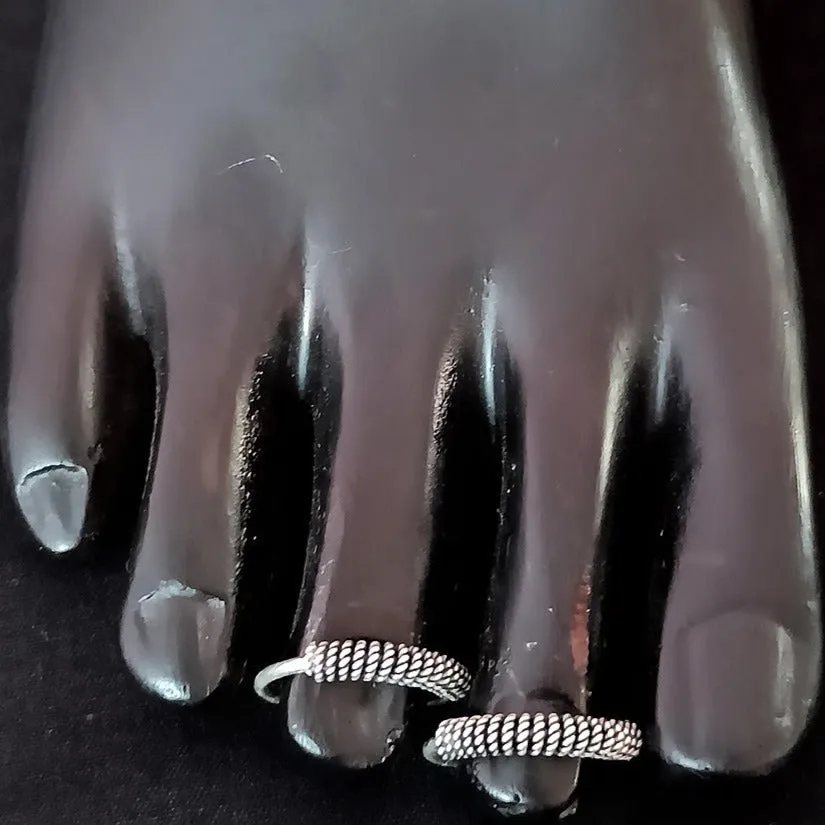 925 Silver Adjustable Toe Rings Pair (Design 110)