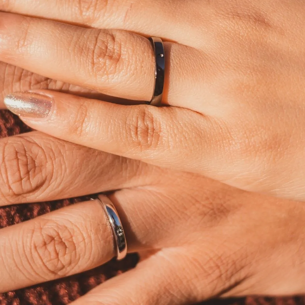 Adjustable Sterling Silver Couple Moon and Sun Promise Ring set