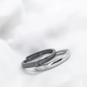 Adjustable Sterling Silver Couple Moon and Sun Promise Ring set