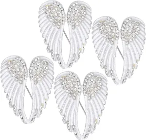Angel Wing Brooch Pin, 4Pcs Women Rhinestone Inlaid Brooch Pin Vintage Elegant Unique Brooches for Banquet Wedding Daily Jewelry Supplies