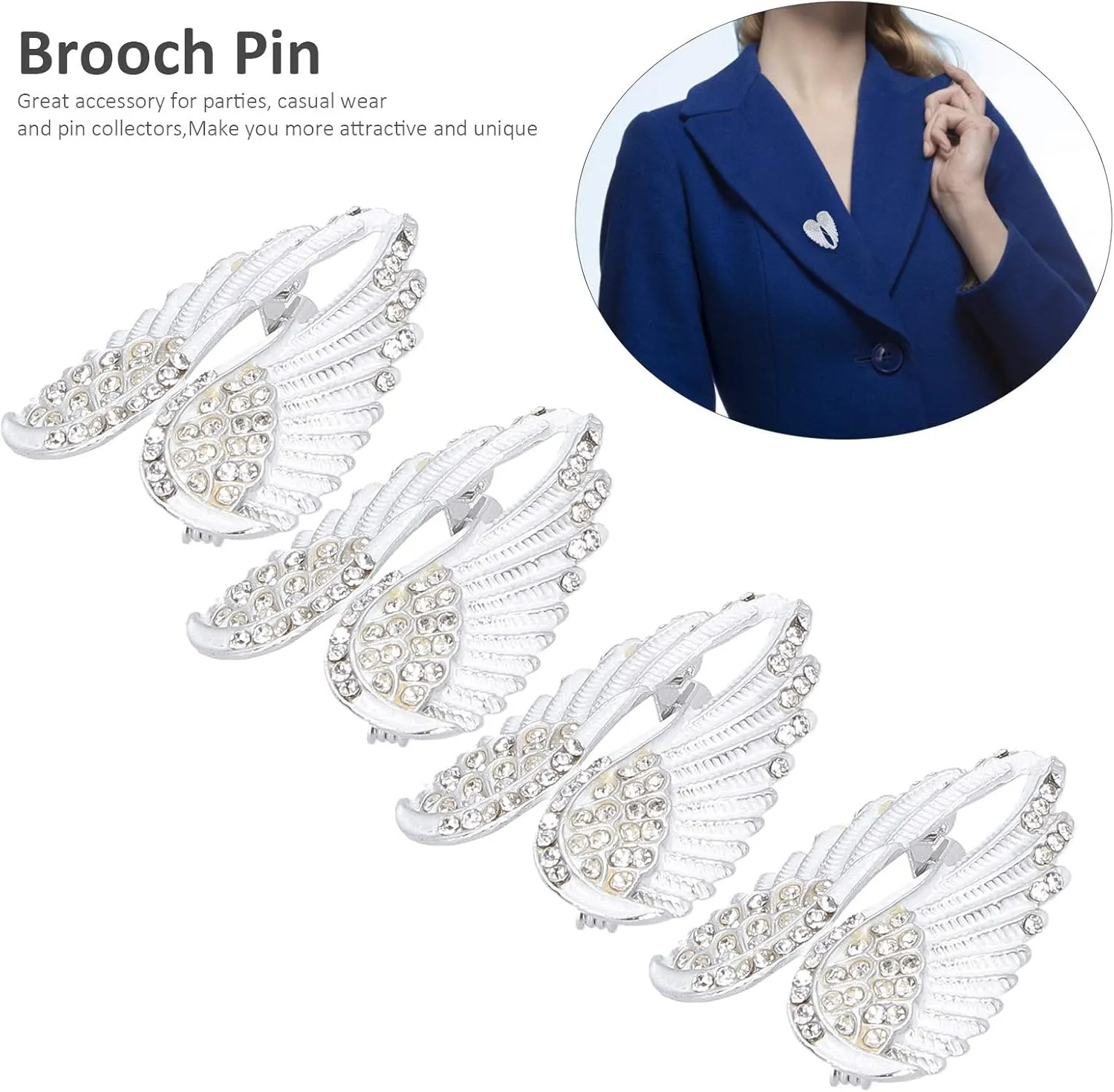 Angel Wing Brooch Pin, 4Pcs Women Rhinestone Inlaid Brooch Pin Vintage Elegant Unique Brooches for Banquet Wedding Daily Jewelry Supplies
