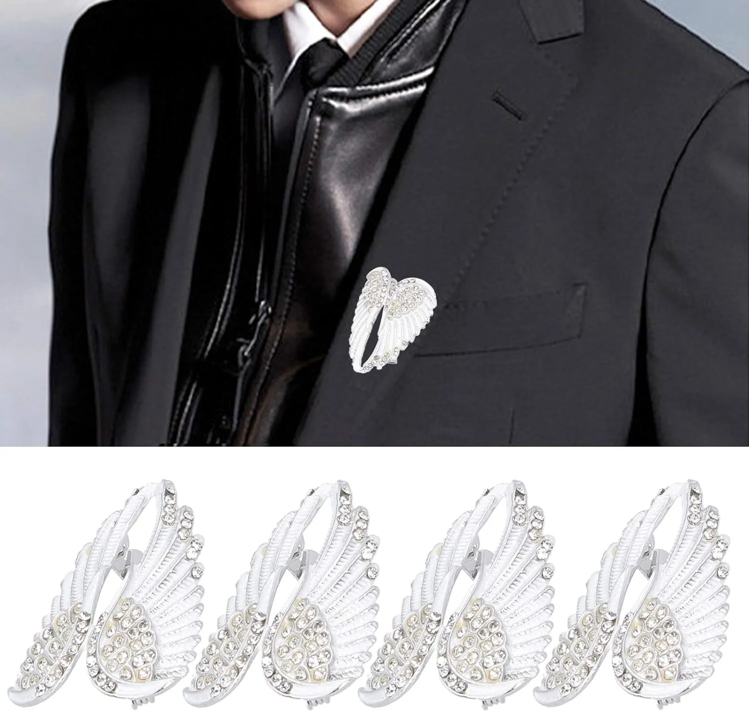 Angel Wing Brooch Pin, 4Pcs Women Rhinestone Inlaid Brooch Pin Vintage Elegant Unique Brooches for Banquet Wedding Daily Jewelry Supplies