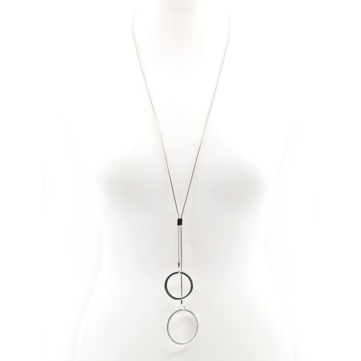 Circle pendants on long snake chain necklace