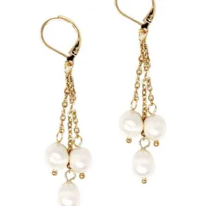 Earring Freshwater Pearl(3) on Chains Gold