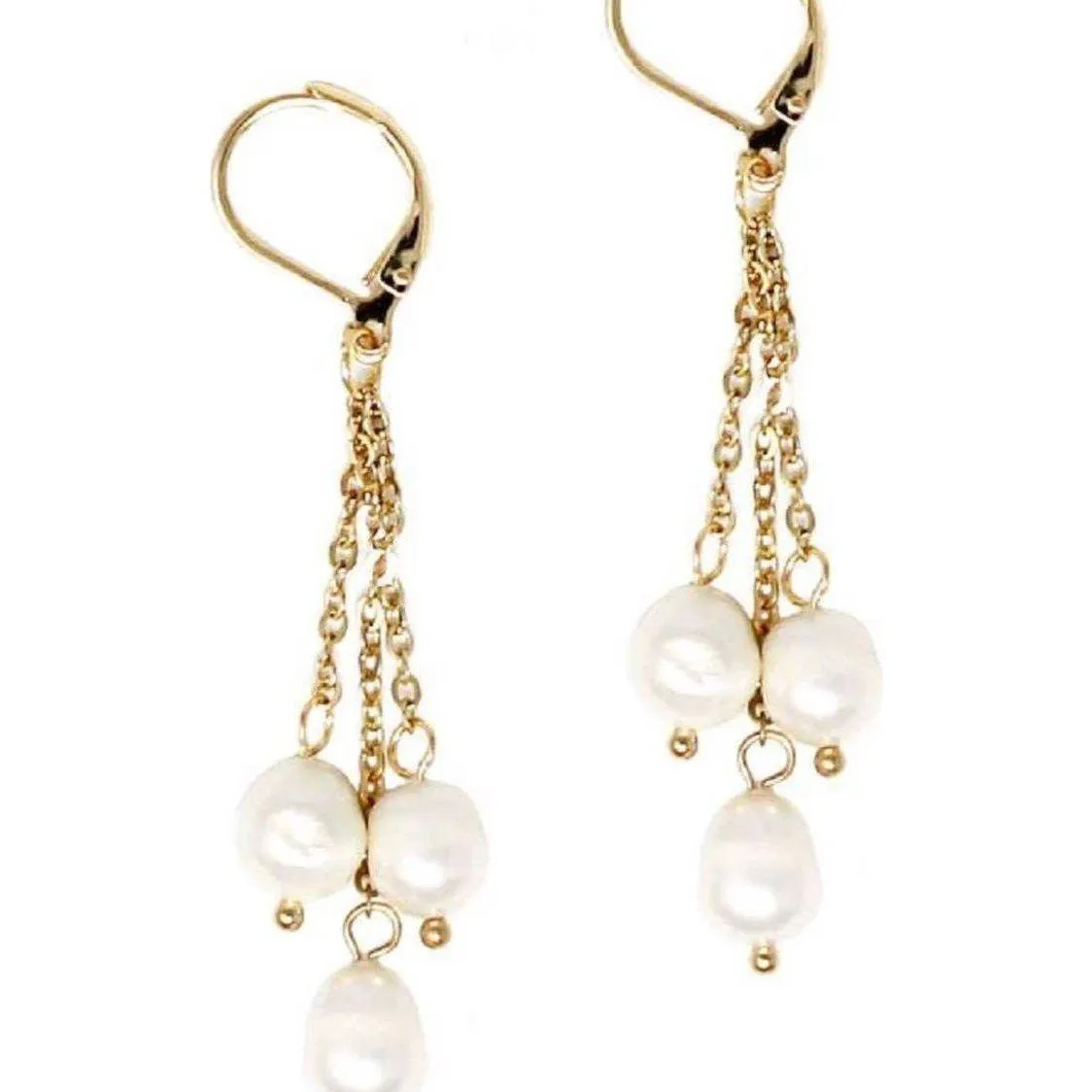 Earring Freshwater Pearl(3) on Chains Gold