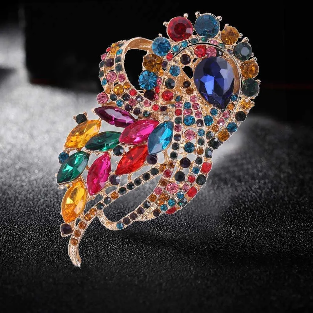 Ezing 4Pcs Brooch Lot with Large Big Size Rhinestone Crystal Fashion Jewelry