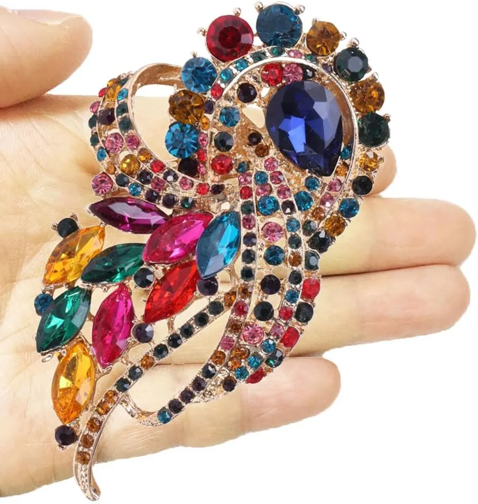 Ezing 4Pcs Brooch Lot with Large Big Size Rhinestone Crystal Fashion Jewelry