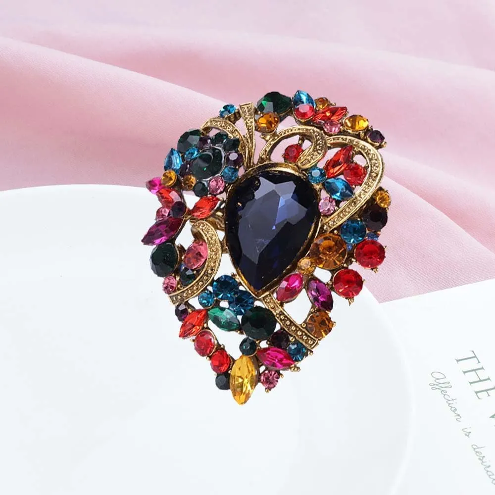 Ezing 4Pcs Brooch Lot with Large Big Size Rhinestone Crystal Fashion Jewelry