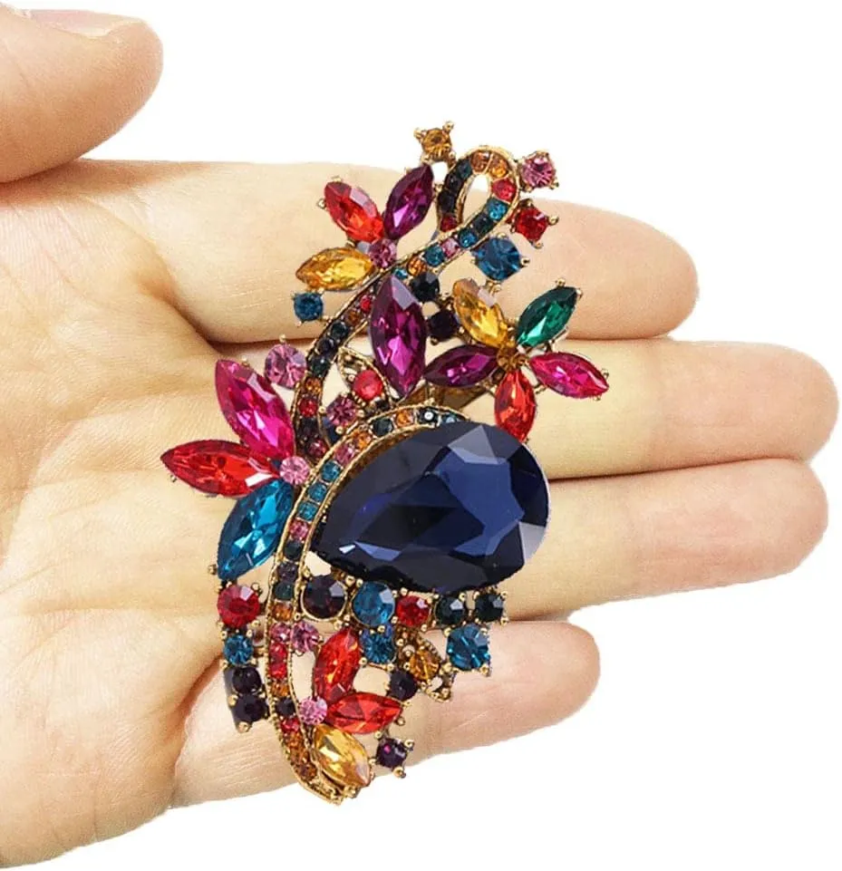 Ezing 4Pcs Brooch Lot with Large Big Size Rhinestone Crystal Fashion Jewelry