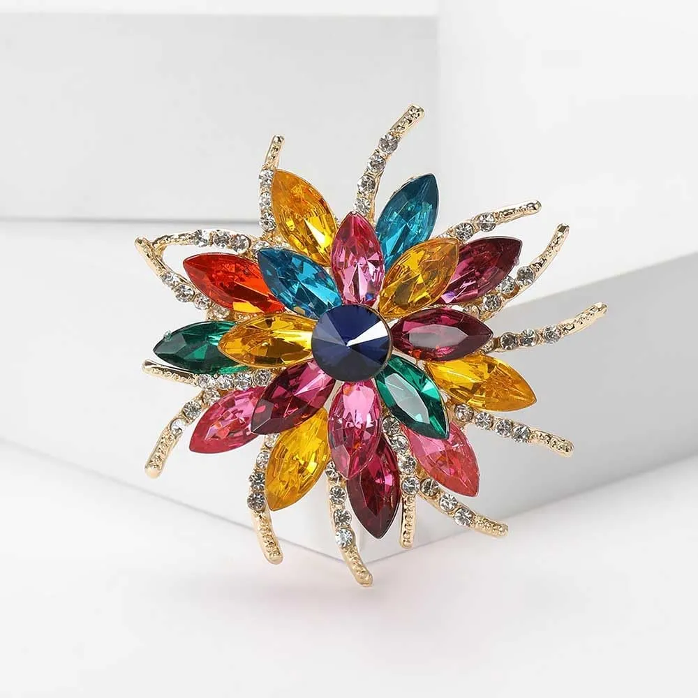Ezing 4Pcs Brooch Lot with Large Big Size Rhinestone Crystal Fashion Jewelry
