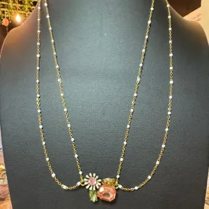 Flowered Gem Layer Necklace Handmade in USA