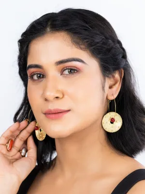 Gold and Red Circle Brass Dangling Earring Golden