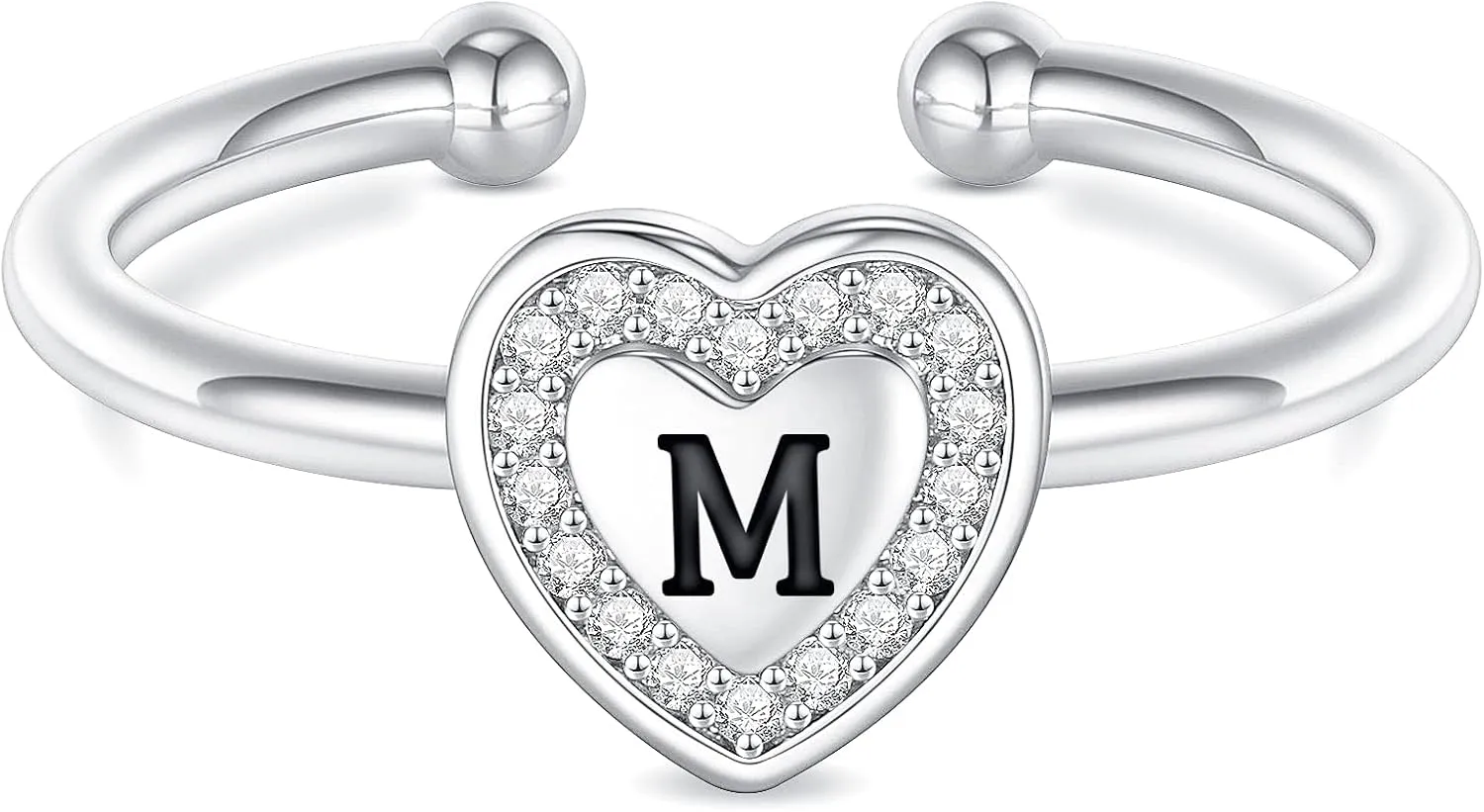 Initial Rings for Girls Teen Girls, White Gold/Rose Gold Plated Initial Rings for Teen Girls Heart Initial Rings for Girls Stackable Rings for Teen Girls Adjustable Rings for Girls Teen Girls Gifts