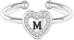 Initial Rings for Girls Teen Girls, White Gold/Rose Gold Plated Initial Rings for Teen Girls Heart Initial Rings for Girls Stackable Rings for Teen Girls Adjustable Rings for Girls Teen Girls Gifts