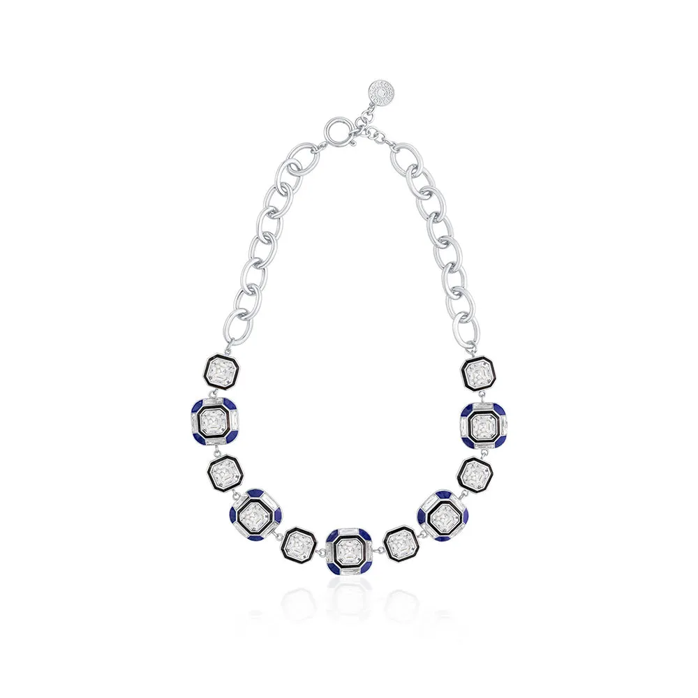 Isharya Digital Blue Crystal Necklace In Rhodium and Signature Colored Plating