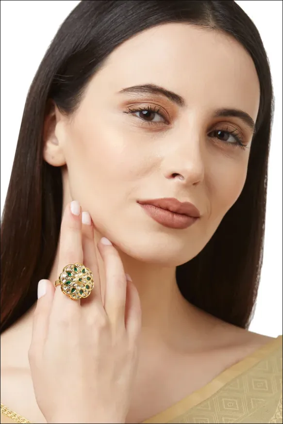 Kundan Ring with Green Stones