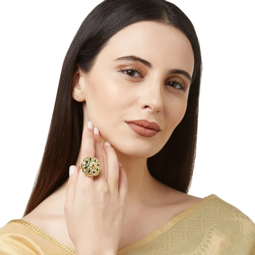 Kundan Ring with Green Stones