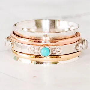 Pearl & Turquoise Sterling Silver Meditation Ring - India