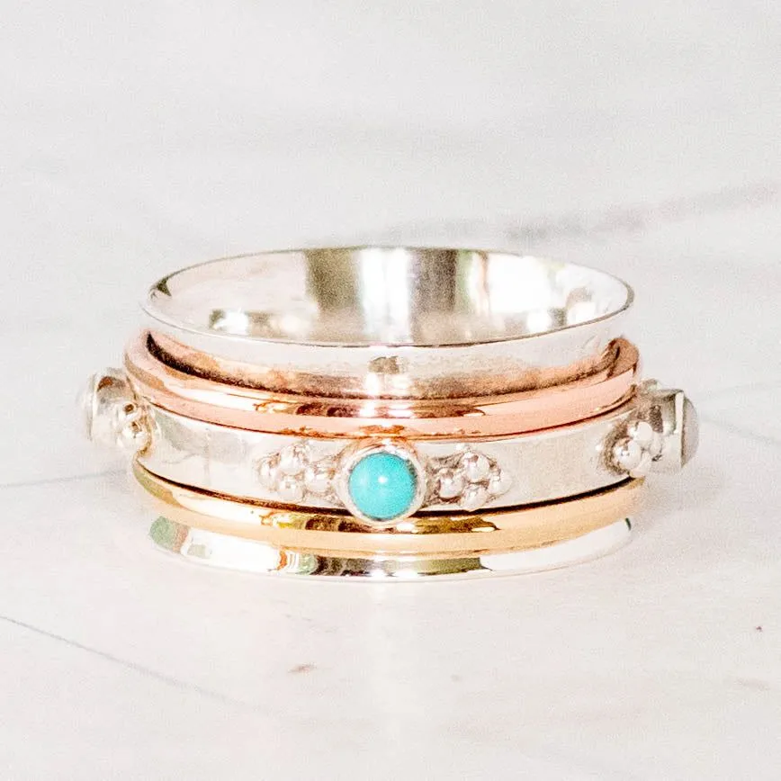 Pearl & Turquoise Sterling Silver Meditation Ring - India