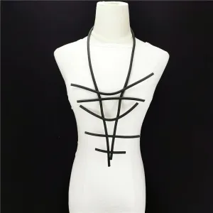 Recycled Rubber and Silicone Long Geometric Statement Necklace Black