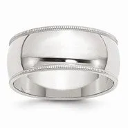 Sterling Silver 9mm Half Round Milgrain Wedding Band Ring