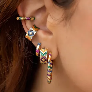 Trendy Geometric Colorful Crystal C Shape Clip-On Earrings