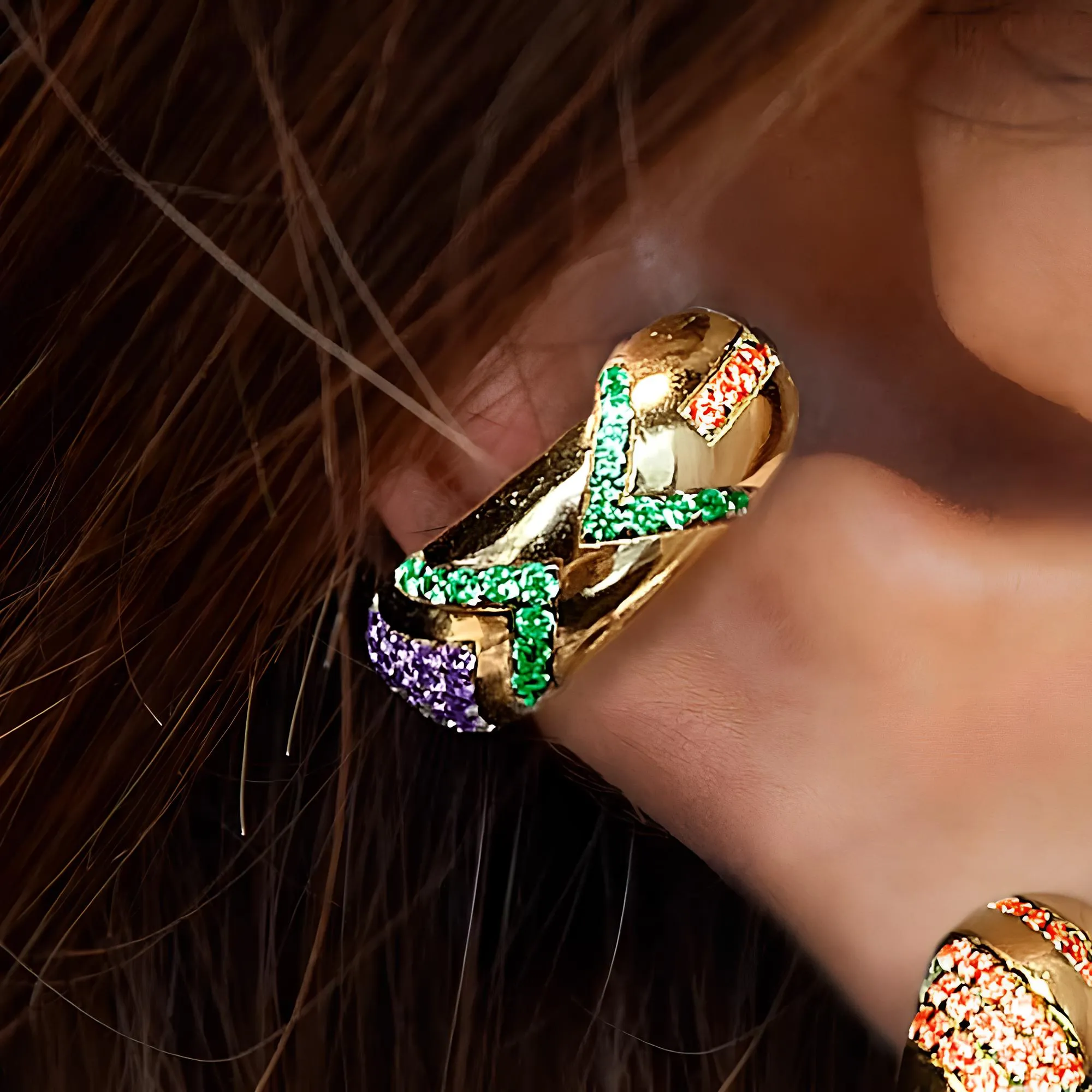 Trendy Geometric Colorful Crystal C Shape Clip-On Earrings