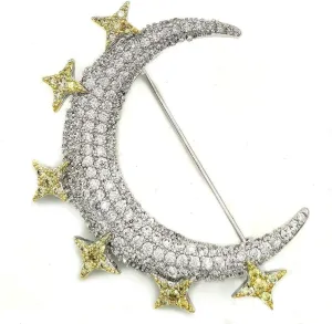 Victorian Vintage Small Golden Stars Crescent Moon Brooches Pins Planet Jewelry