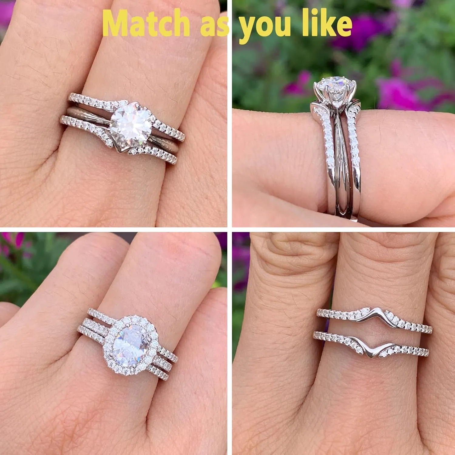 Wedding Ring Guard Enhancers Engagement Rings for Women Stackable Cubic Zirconia Half Eternity Curved Bands 925 Sterling Silver Size 5-10