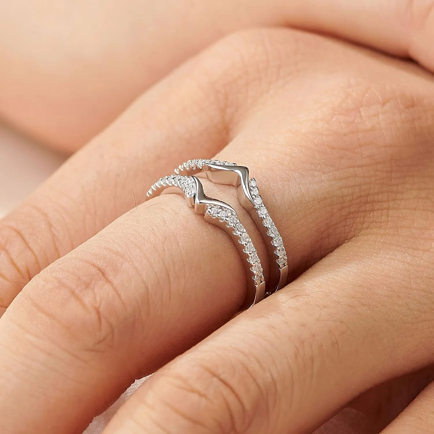 Wedding Ring Guard Enhancers Engagement Rings for Women Stackable Cubic Zirconia Half Eternity Curved Bands 925 Sterling Silver Size 5-10